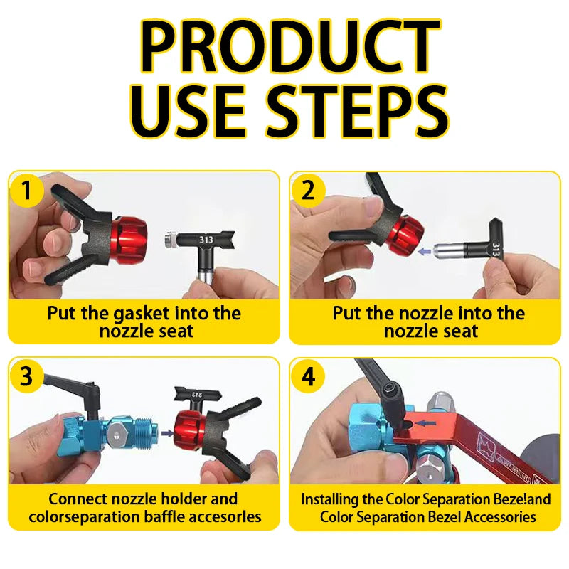 Kit de Pistola de Pintura Sem Ar com 3 Bicos, Cabo de Extensão de 10 Polegadas, Acessório Guia de Pulverização, Filtros para Pintura de Paredes