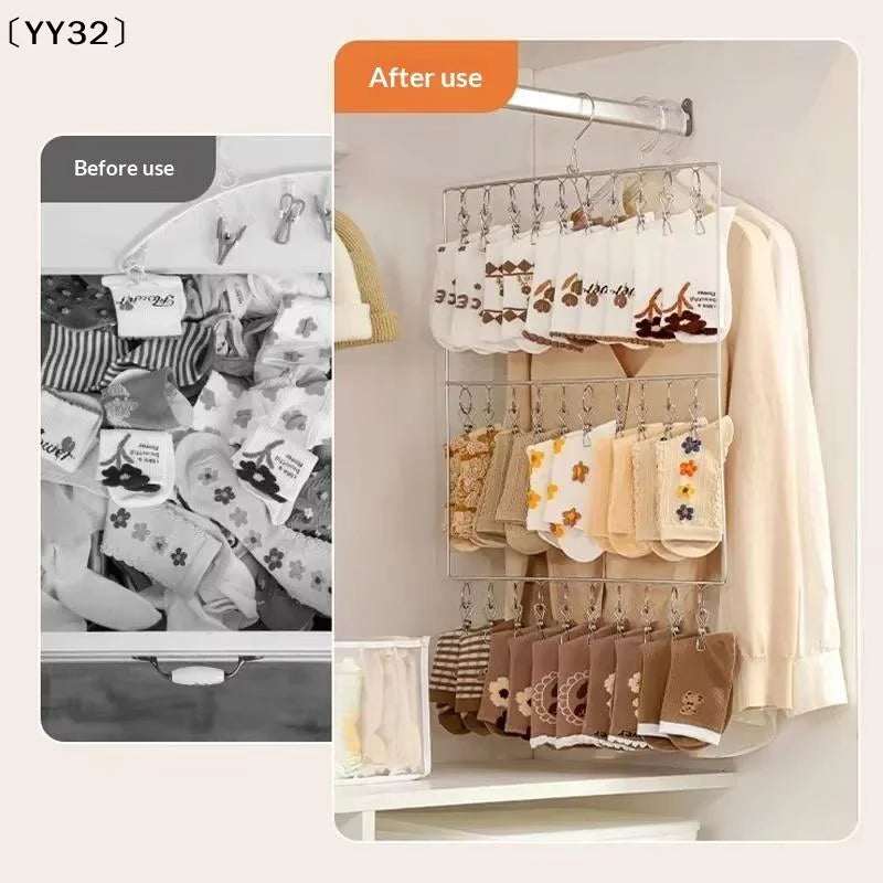Varal de roupa em aço inoxidável com vários prendedores, resistente à ferrugem, economiza espaço, ideal para meias, roupa interior, varanda e lavanderia [YY32].