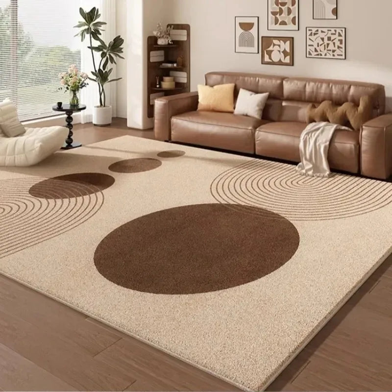 Tapete Grande para Sala de Estar e Quarto, Bege e Marrom, Estampa Abstrata de Linhas Onduladas, Carpete Macio, Decoração Moderna Minimalista para Casa