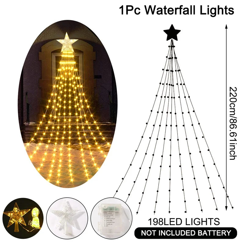 Led estrela cachoeira luzes decorações de natal luzes da corda ornamentos de árvore de natal para casa 2025 navidad natal ano novo 2026
