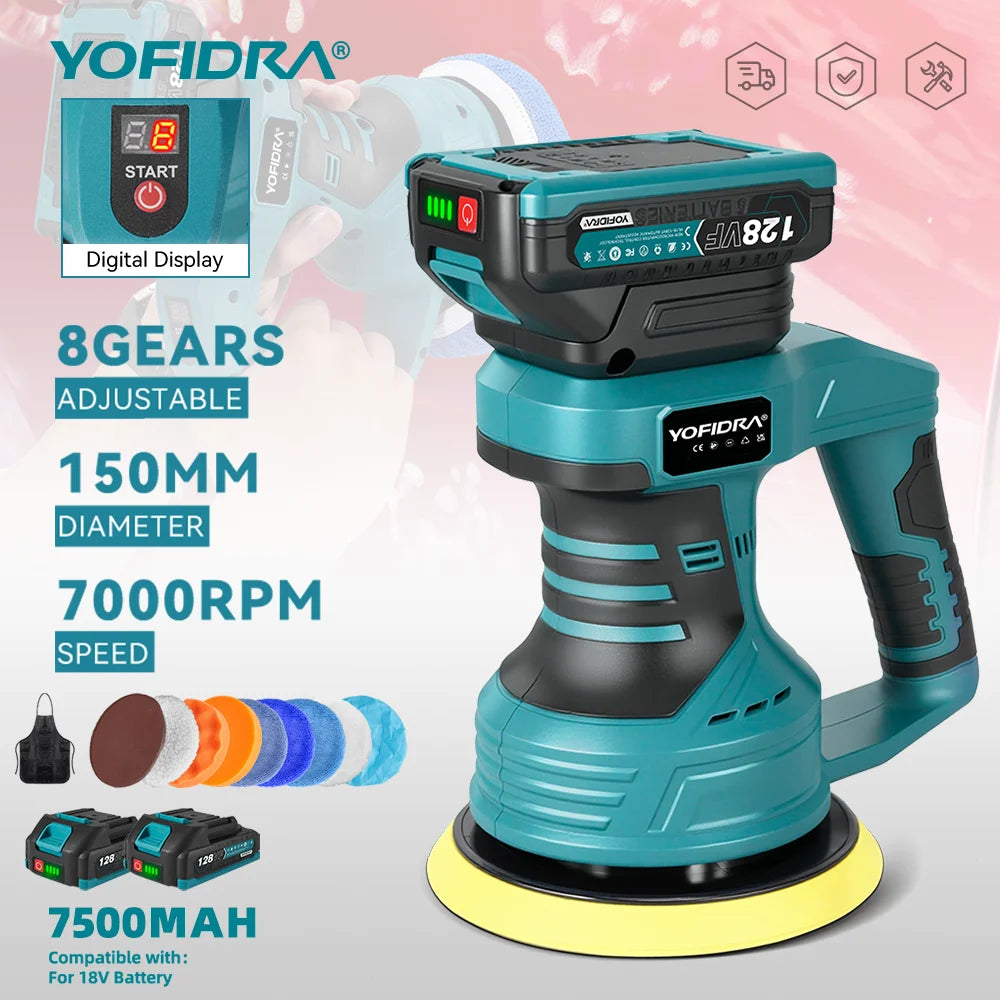 Polidora Automotiva Sem Fio YOFIDRA com 8 Velocidades Ajustáveis, Ferramenta Elétrica para Polimento, Lixamento e Selagem, Compatível com Bateria Makita 18-21V