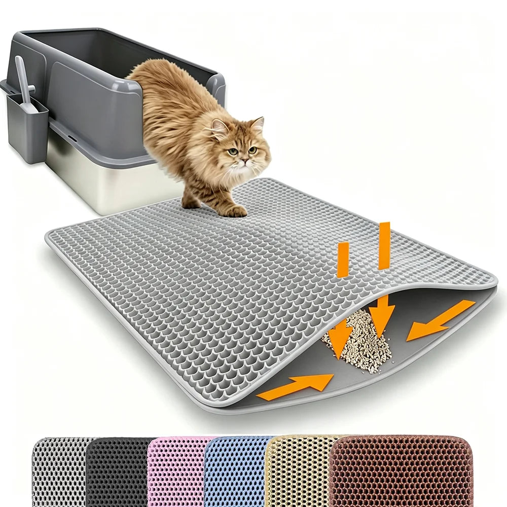 Tapete de areia para gatos, camada dupla, antiderrapante, grande, caixa de areia para animais de estimação, resistente ao desgaste, à prova d'água, antiderrapante, tapete de areia para gatos