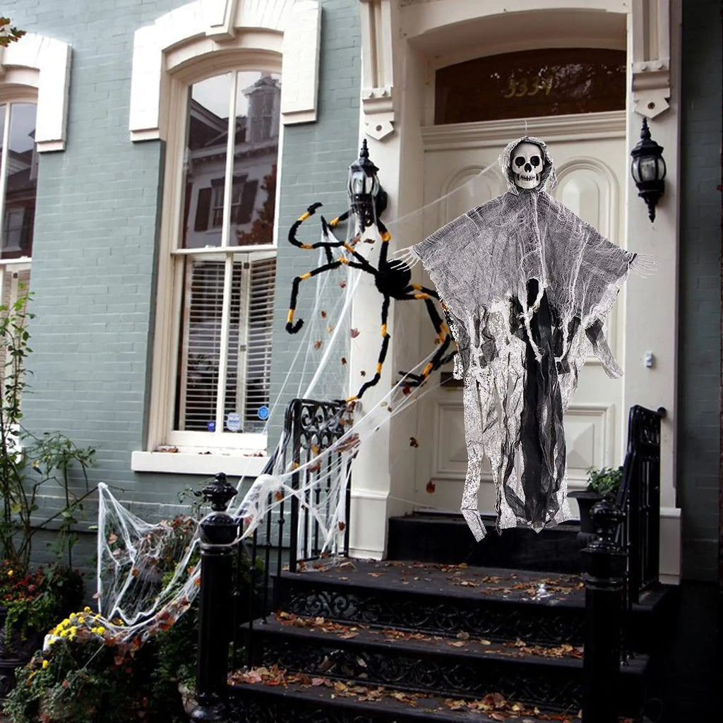 Decoração de Halloween: Fantasma Esqueleto Pendurado, Ornamento de Fantasma de Gaze Assustador para Casa Assombrada e Festa no Quintal