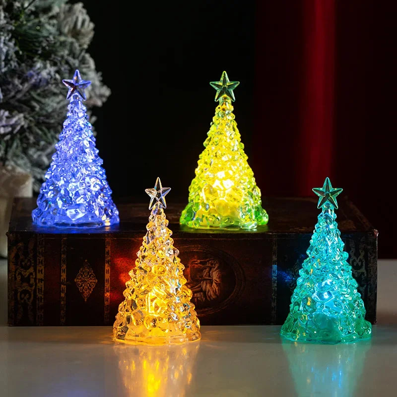 Mini Árvore De Natal Com Luzes LED, Clear Crystal Table Tree Ornamentos, Decorações para o Natal
