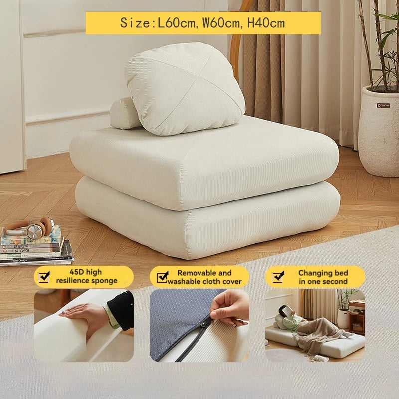 Sofá Individual de Tecido, Sofá-Cama Batata Doce, Tatami Dobrável de Tamanho Pequeno para Sala de Estar, Sofá Preguiçoso Bloco de Tofu