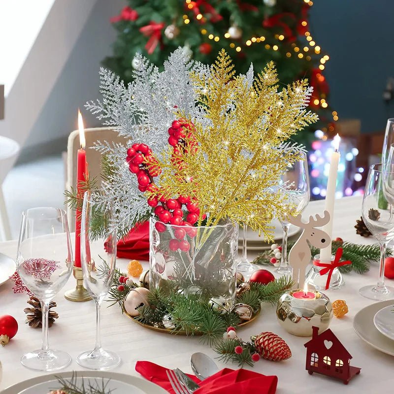 Decoração de natal glitter ramos bagas buquê de flores artificiais enfeites de árvore de natal para casa ano novo 2025 navidad