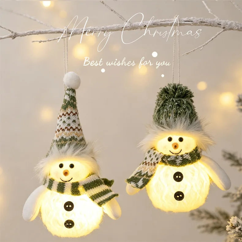 Boneco de neve de pelúcia com luzes de Natal, decoração de mesa de Natal, para uso interno, artigos para festas de Natal, presente.