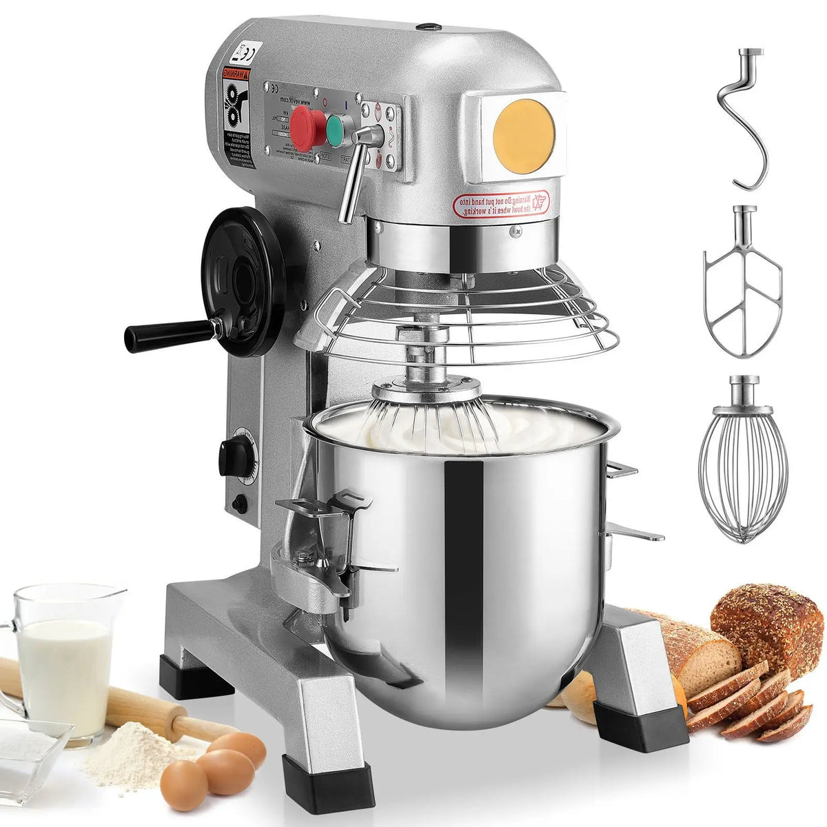 "450W 10Qt Stainless Steel Commercial Food Mixer with Timing Function for Bakery Use"