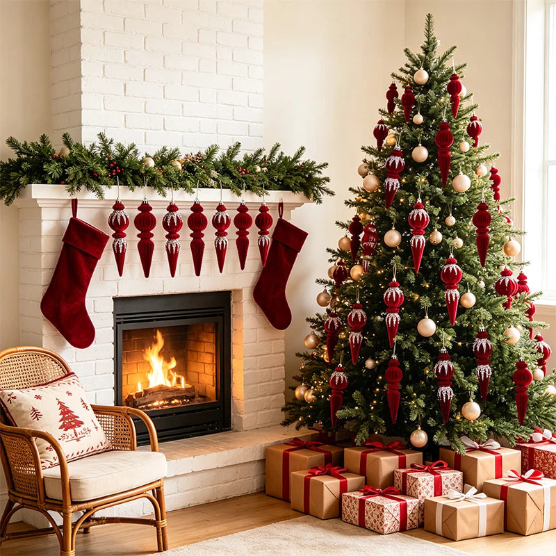 1 caixa de bolas de Natal Red Velvet, enfeites pendentes para árvore de Natal, decoração para festas em casa, presentes de Natal e Ano Novo 2026