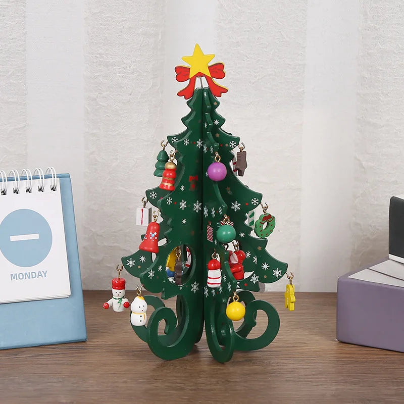 Árvore de Natal artesanal para crianças, DIY, madeira estéreo, layout de cena, decorações, ornamentos, pingente