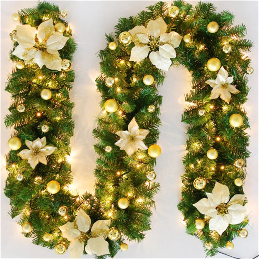 2.7m 5 cores decorações de natal guirlanda decoração rattan luzes grinalda decorado lareira escadas parede porta decoração