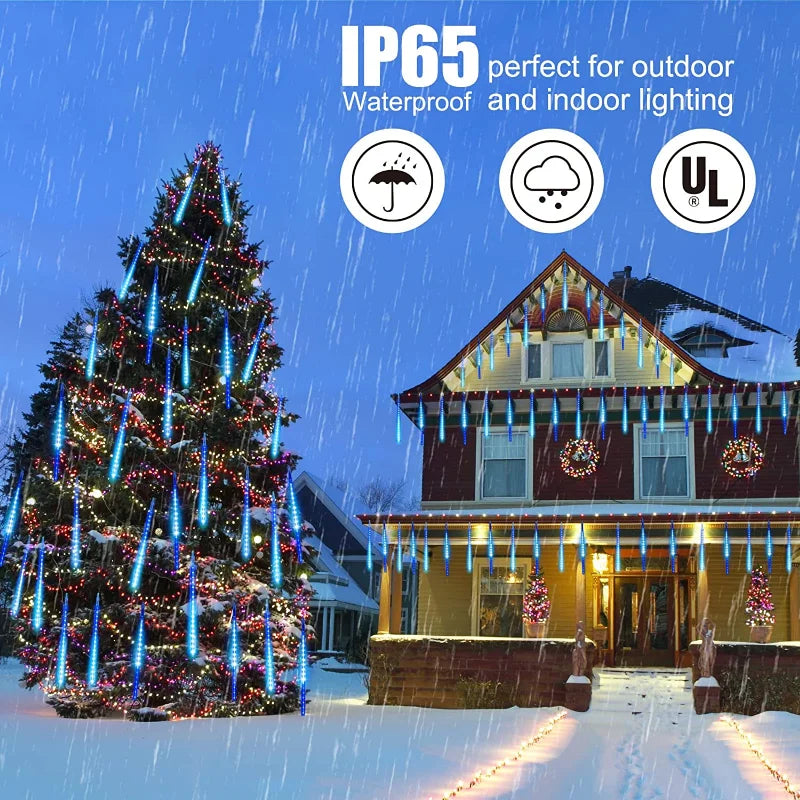 Luz Solar LED de Chuva de Meteoros, Cordão de Luzes para Feriados, Decoração de Jardim à Prova d'Água, Guirlanda LED para Exterior, Decoração de Natal