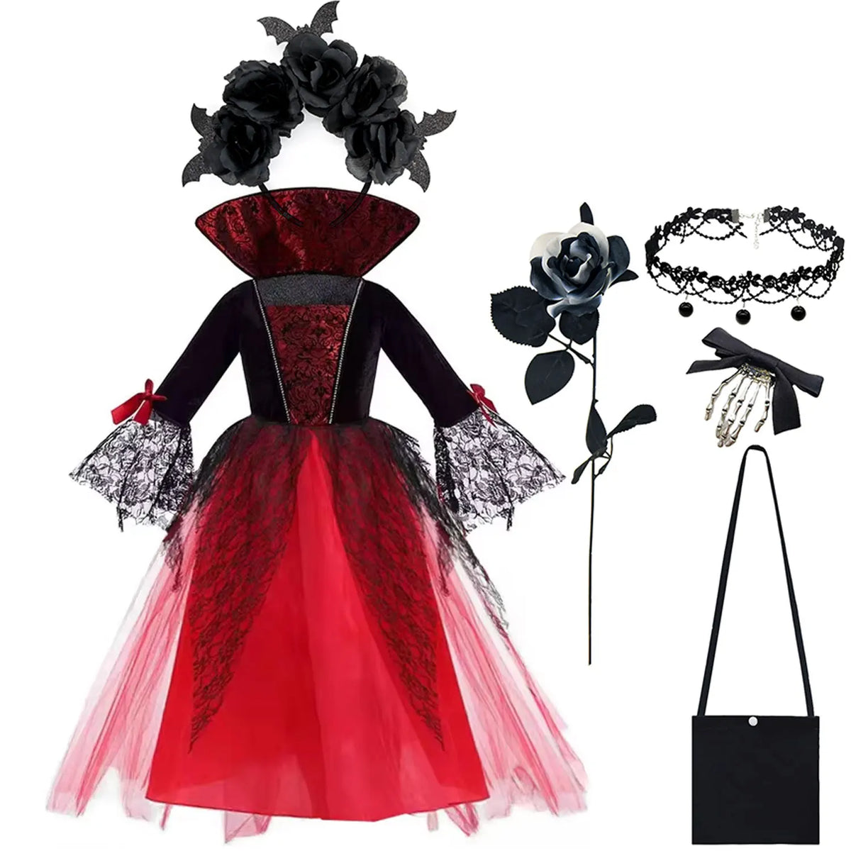 Fantasia de Vampiro para Meninas 2026: Vestido Gótico Escarlate de Noiva Fantasma para Crianças – Perfeito para Halloween, Aniversários e Carnaval