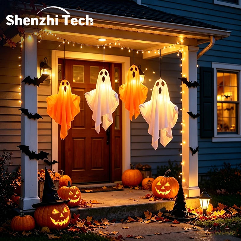 Decoração de Halloween: Lâmpada Fantasma Suspensa com LED, Decoração Suspensa de Fantasma, Presente para Festa de Halloween, Decoração para Casa e Jardim