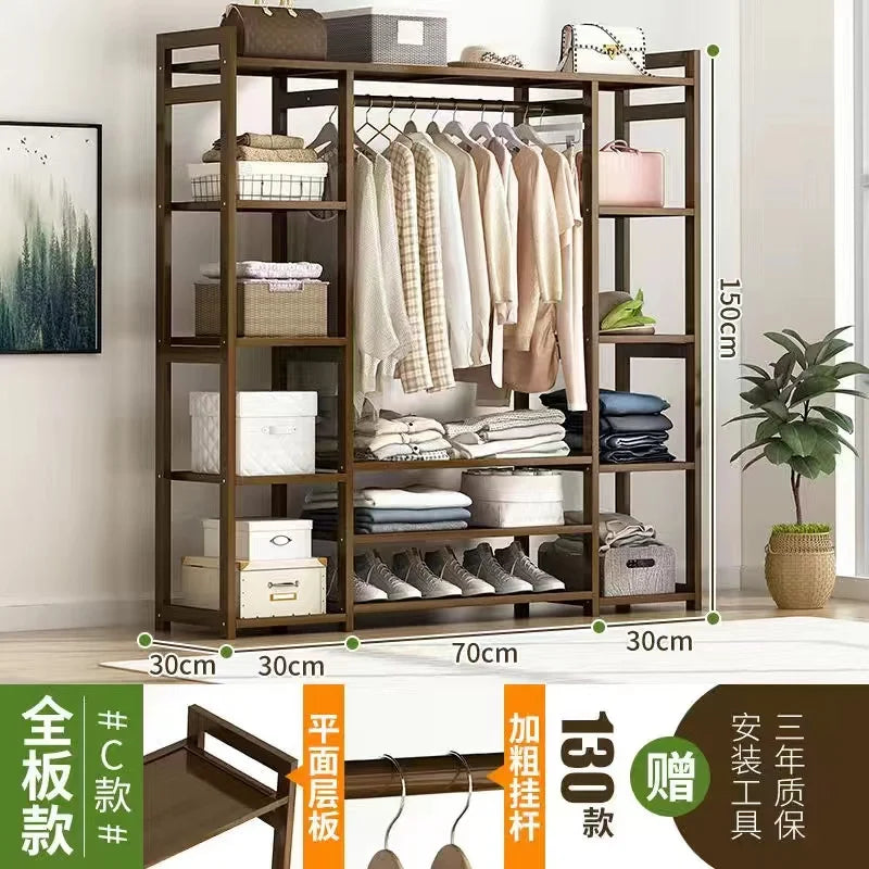 Assemble simple coat and hat rack simple modern solid wood bedroom floor hanger cabinet clothes bag storage household wardrobe
