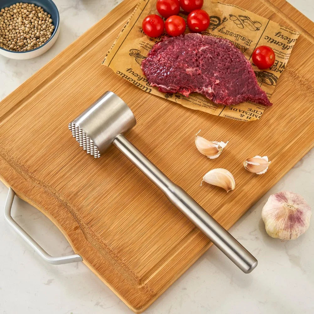 Martelo amaciador de carne em aço inoxidável 304, aperto ergonômico fundido de precisão para amaciamento de carne doméstica e ferramenta de amaciamento de bife
