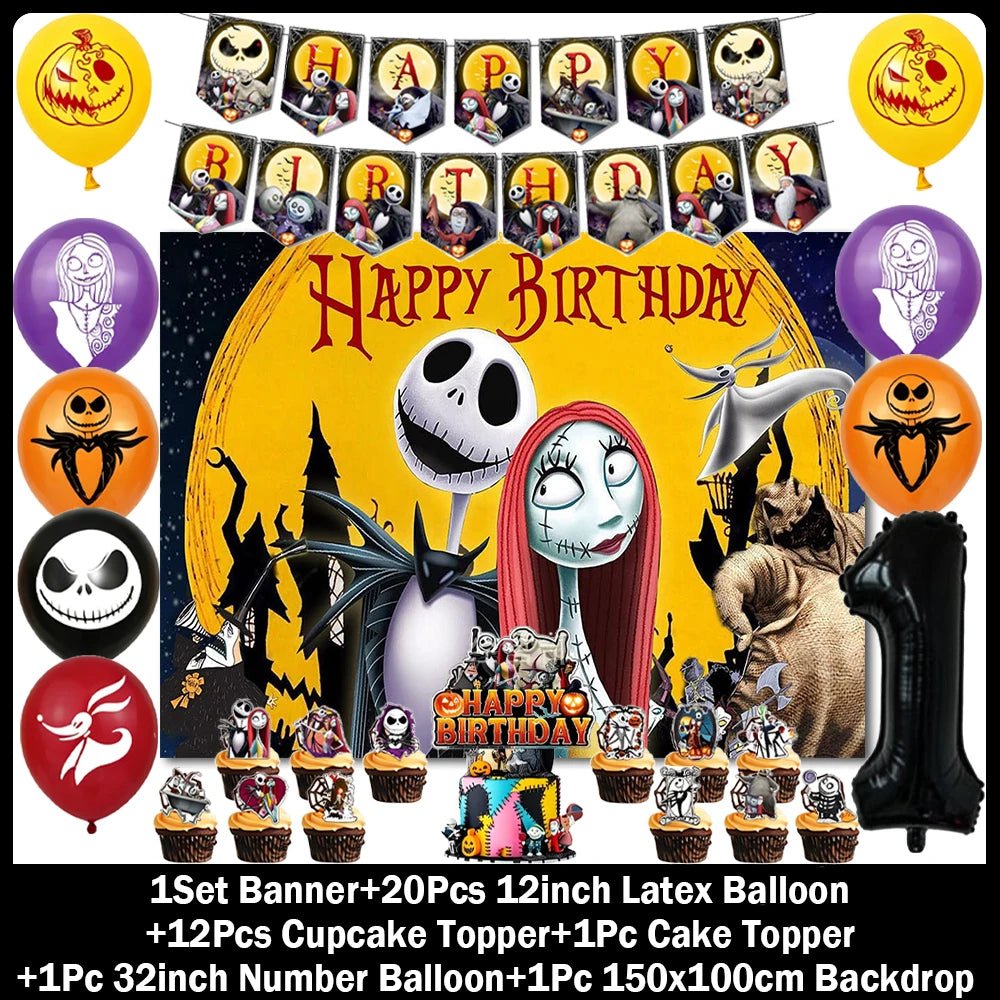 Decorações de Aniversário com Tema de Halloween, Painel de Fundo de O Estranho Mundo de Jack, Balões de Festa, Topos de Bolo - Kasa & Pet