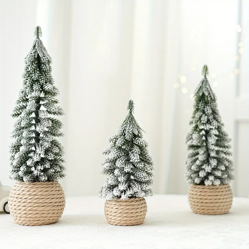 Mini árvore de natal artificial pequena neve pinho decorações da árvore de natal festa de ano novo ornamentos presentes decoração de mesa para casa