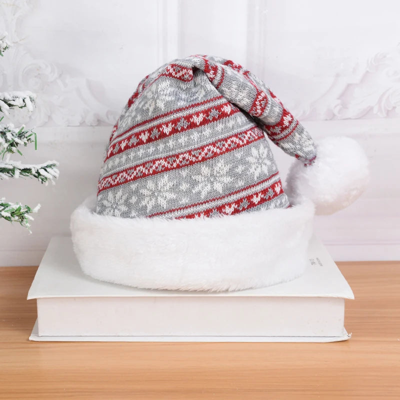 Gorro de Natal Tricotado 2026 com Pompom Fofo para Adultos, Touca Macia de Papai Noel, Presente de Ano Novo para Família, Decoração de Natal
