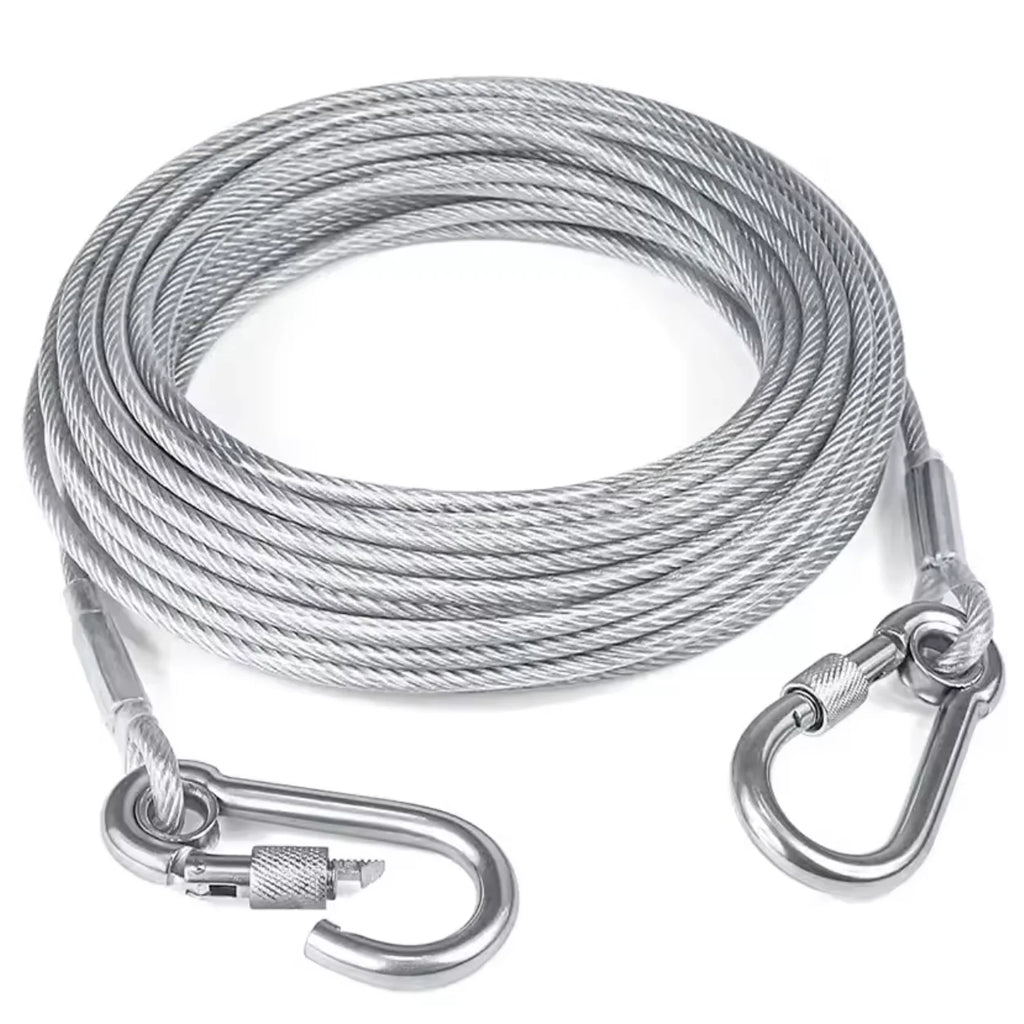 Corda de Amarração Dupla para Cães com Fivela de Metal, Cabo de Aço Antiferrugem, Coleira para Treinamento ao Ar Livre, Alça de Tração Durável