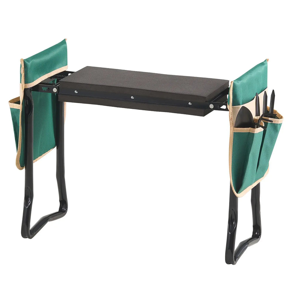 "Garden Tools Accessories Heavy Duty Folding Garden Kneeling Stool with 8 in Wide Kneeling Pad & 2 Tool Bags"