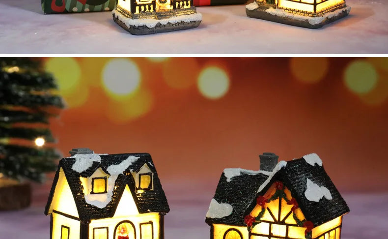 Natal led luz casa enfeites de árvore de natal led resina pequena vila casa natal brilho decoração presente feliz ano novo decorações dc05
