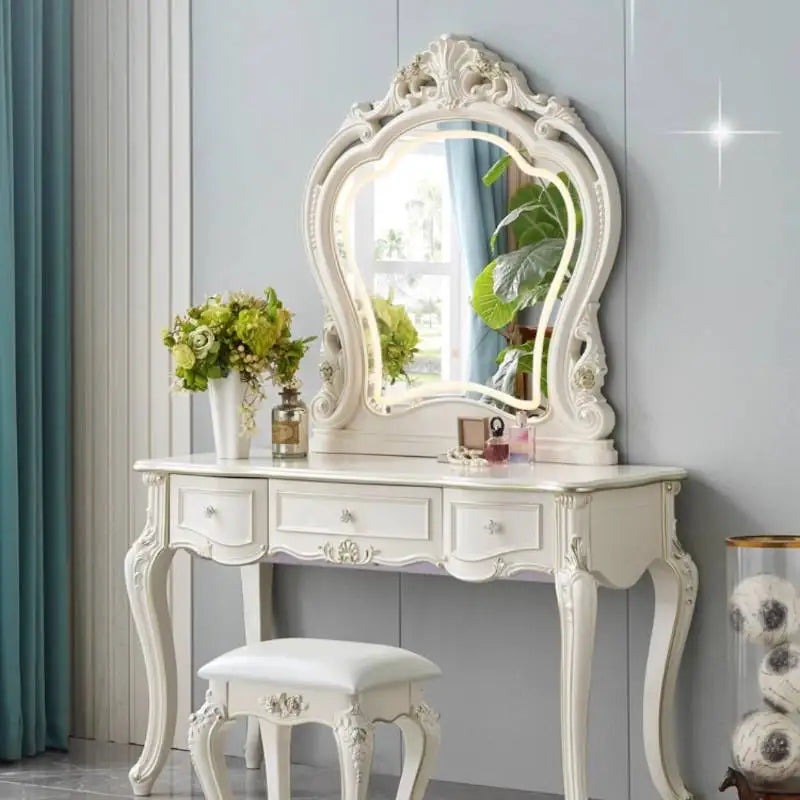 European Decor Makeup Vanity Desk Wooden Drawer White Black Makeup Vanity Desk Mirror Corner Komody Master Bedroom Furniture