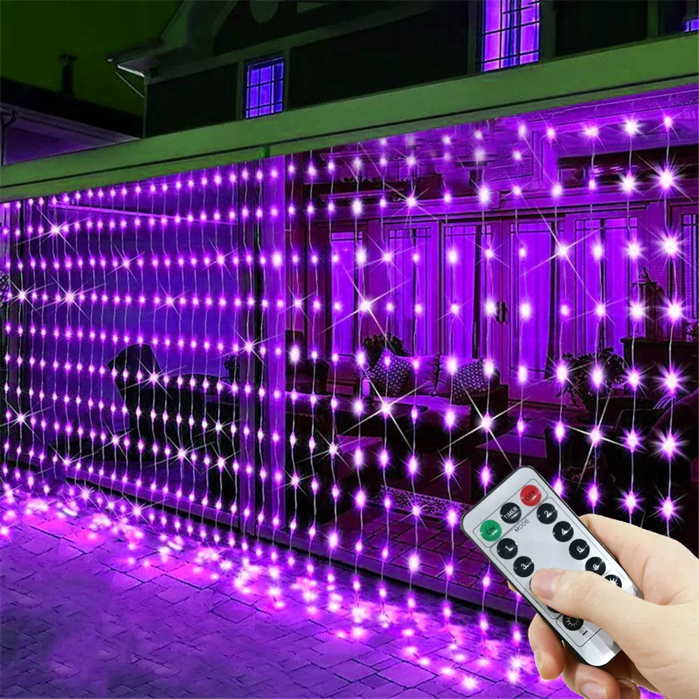 Ano novo 2026 lâmpada luzes de natal led fada string cortina luzes 8 modo remoto usb festão decoração natal para casa férias