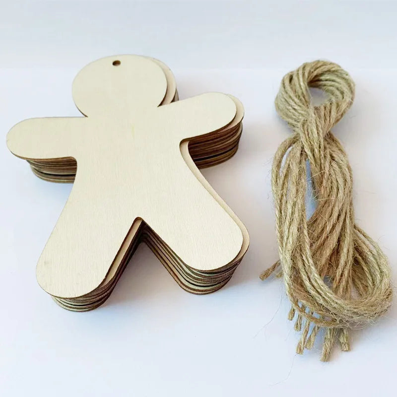 10 pçs de madeira gengibre homem inacabado disco de madeira fatias diy ornamento da árvore de natal pendurado decoração natal noel navidad natal