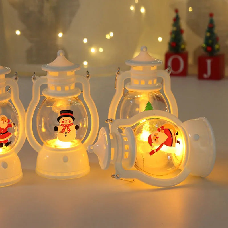 Portátil led natal papai noel boneco de neve lanternas decoração interior luzes alimentado por bateria para casa natal ano novo navidad ornamentos