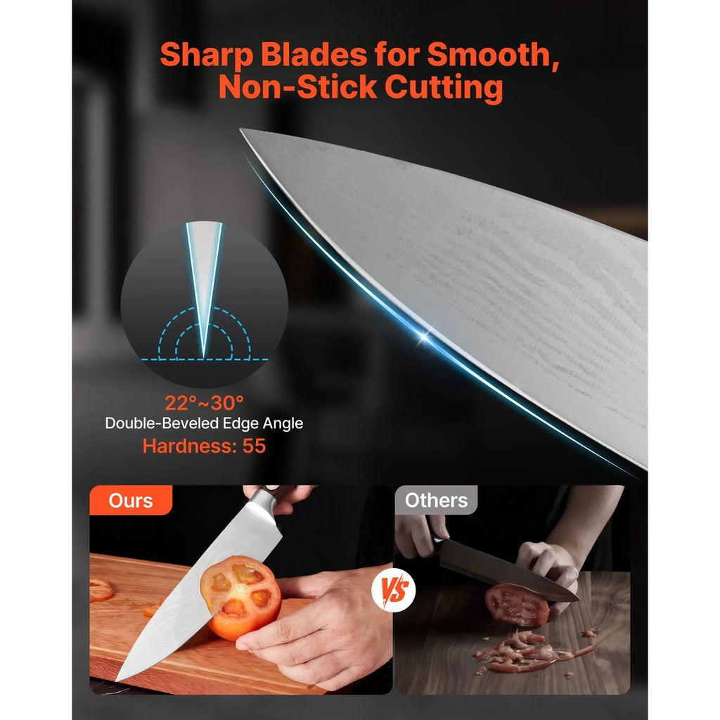 "15-Piece High Carbon Stainless Steel Kitchen Knife Set with Block Sharpener & Rust-Resistant Cutlery (3CR13 Blade)"