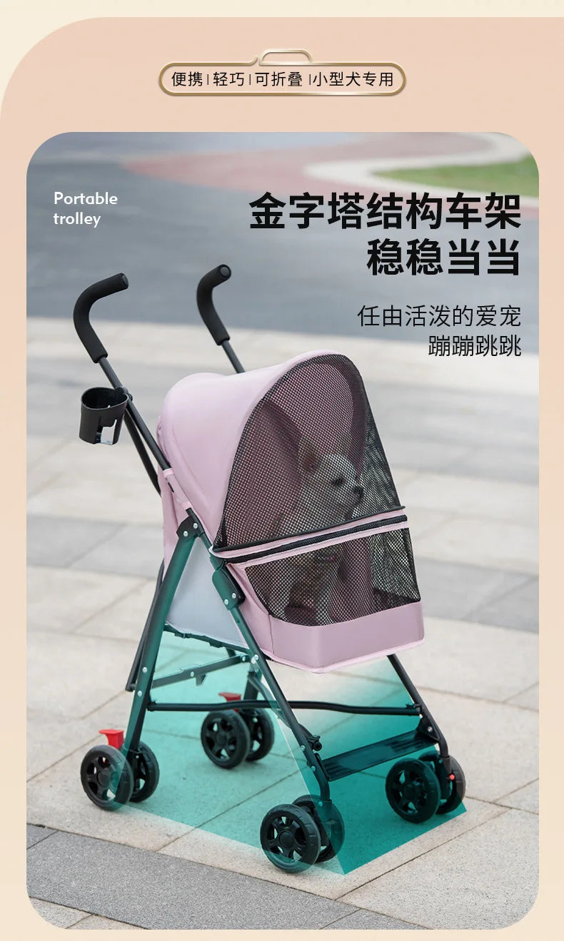 Carrinho de passeio para animais de estimação, carrinho para cães e gatos, tipo ursinho de pelúcia, para atividades ao ar livre, leve e dobrável, para cães e animais de estimação pequenos.