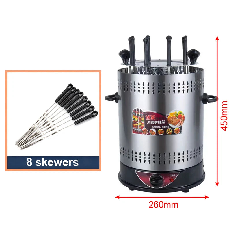 Grelhador Elétrico para Churrasco com 6/8/10 Espetos, Grelhador Vertical Rotativo Automático com Temporizador, Ferramenta para Churrasco sem Fumaça, Máquina Rotativa para Espetos de Kebab
