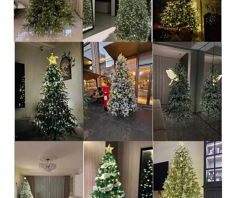 Guirlanda de Natal com Estrelas Cintilantes para Decoração de Ambientes, Luzes de Fada de Natal, Luzes de Fio de Cobre Verde com Plugue, 100m 200m 300m