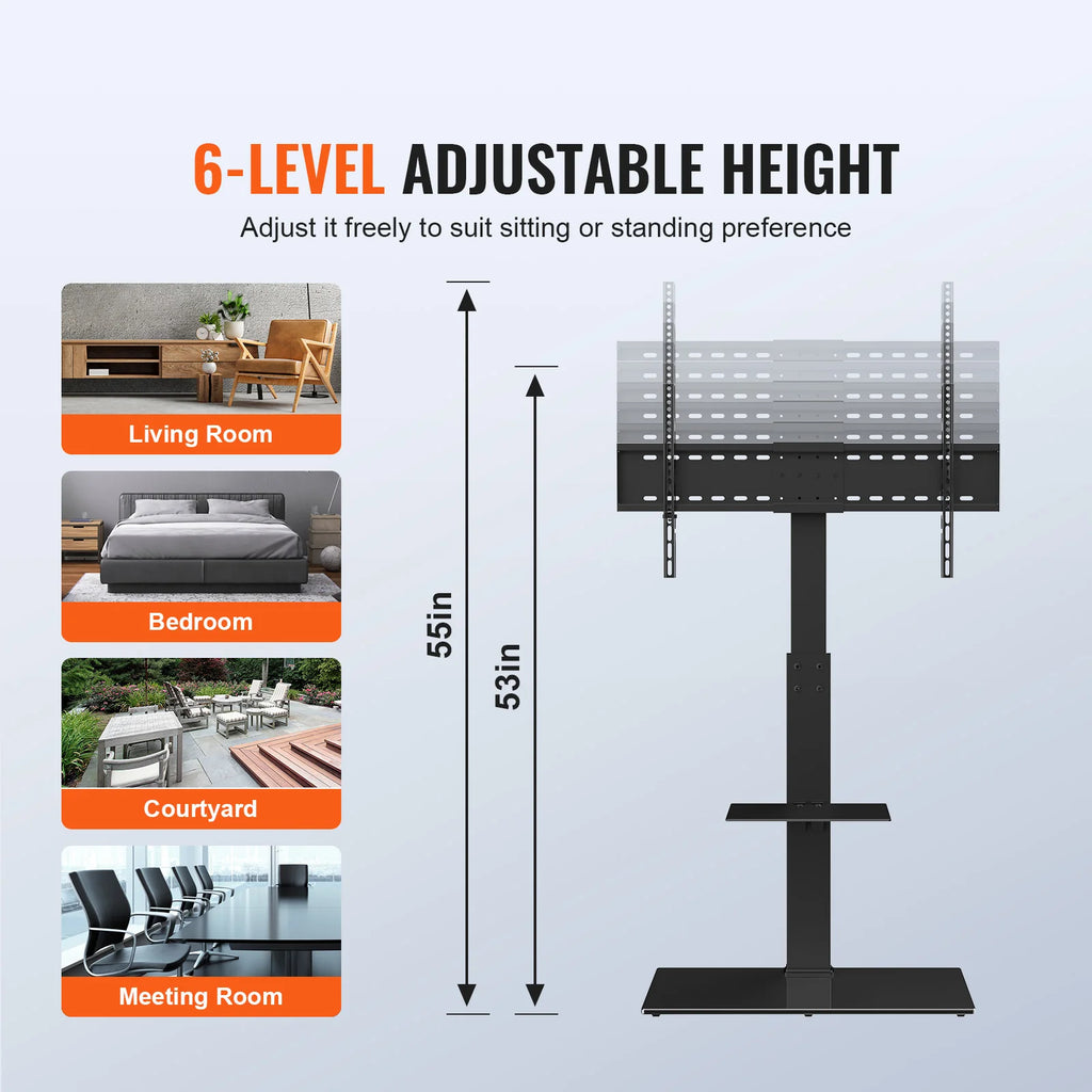 SucceBuy Suporte de TV giratório alto para TV de 32 a 85 polegadas Suporte de TV portátil com altura ajustável Max VESA 600 x 800 mm