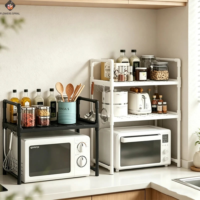 Prateleira para guardar o micro-ondas na bancada da cozinha, prateleira de vários níveis para guardar temperos, utilizada para guardar utensílios de cozinha na bancada.