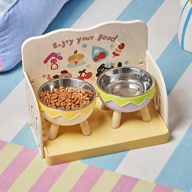 Mesa de Alimentação para Gatos e Cães, Antirrespingo, Antiderramamento, Fácil de Montar, Lavável, Estação de Alimentação para Tigelas de Comida e Água