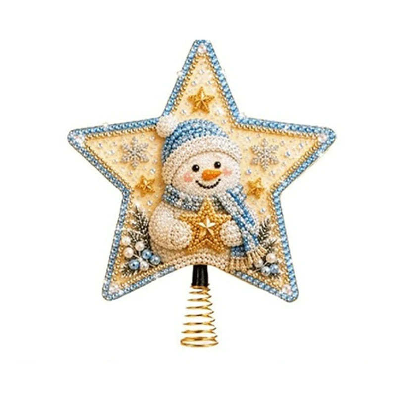 Enfeite de Árvore de Natal com Pintura de Diamantes, Topo de Árvore em Forma de Estrela, Papai Noel DIY, Pintura com Pérolas e Gemas, Base Espiral, Decoração para o Topo da Árvore de Natal