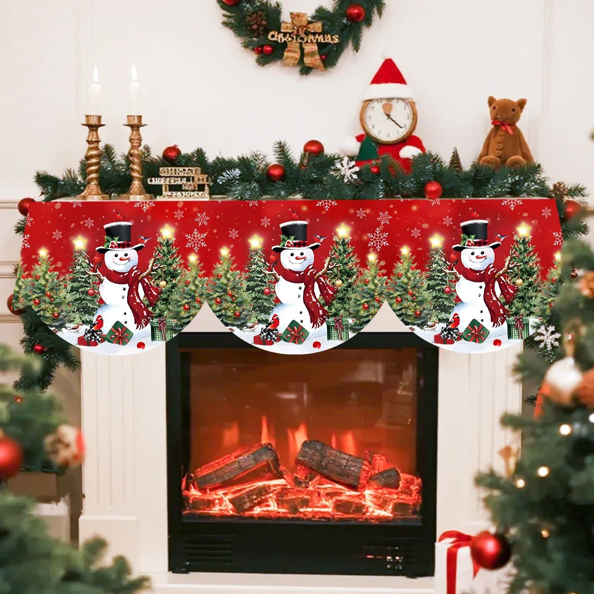 Natal vermelho lareira mantel cachecol capa de mesa enfeites de natal para casa 2025 boneco de neve de natal navidad natal ano novo 2026 presentes