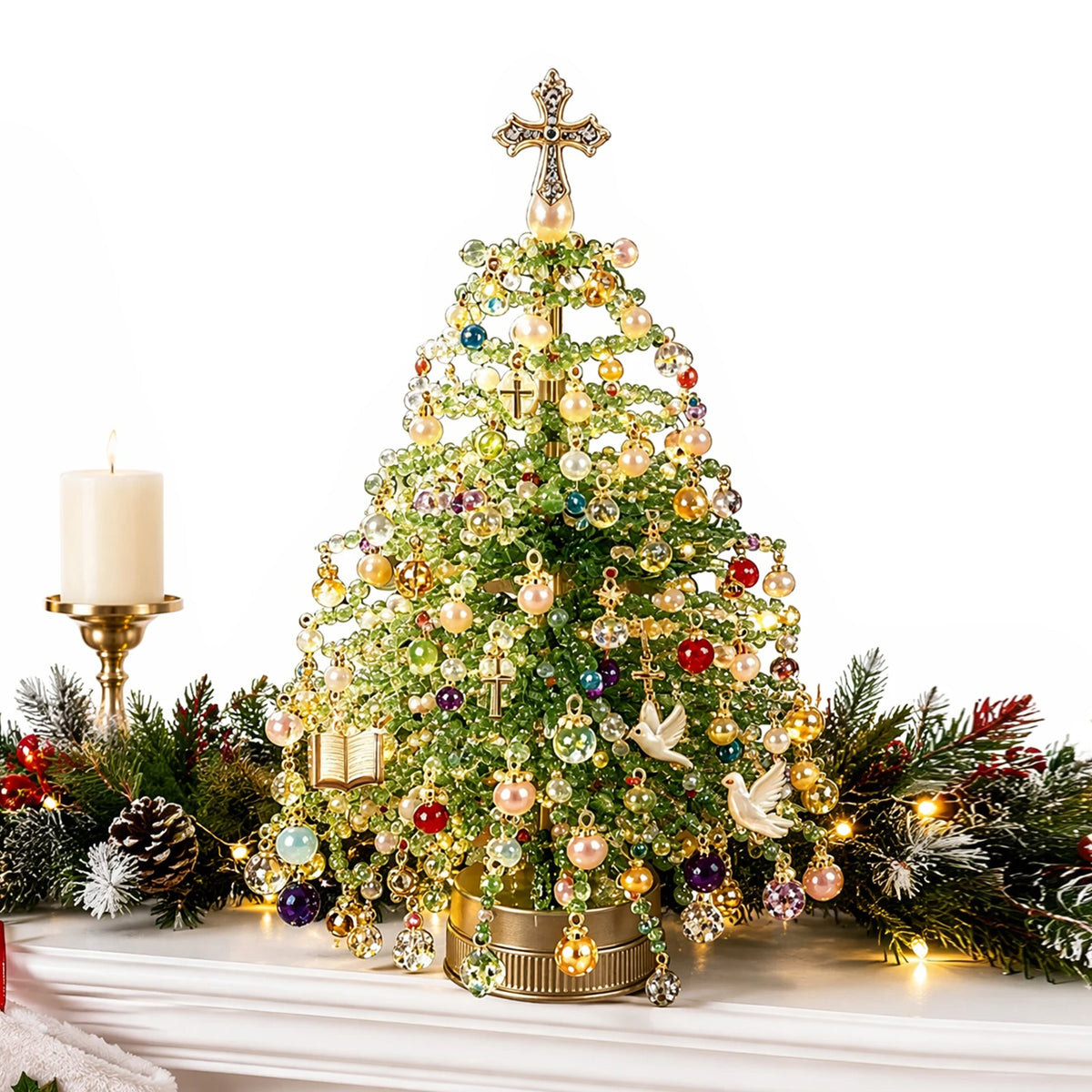 Kit de Artesanato de Natal DIY: Árvore de Natal com Contas e Luzes Brilhantes para Decoração com Contas