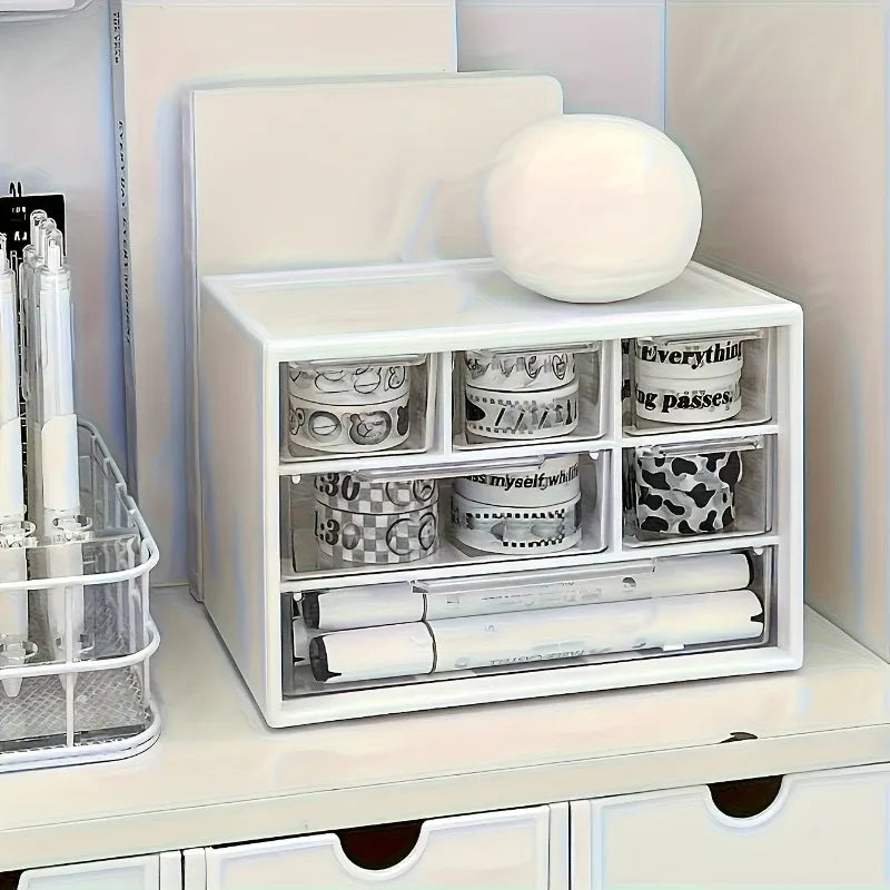 Organizador de mesa com seis gavetas-recipiente espaçoso e multifuncional, perfeito para material de escritório, papelaria, itens essenciais para dormitório