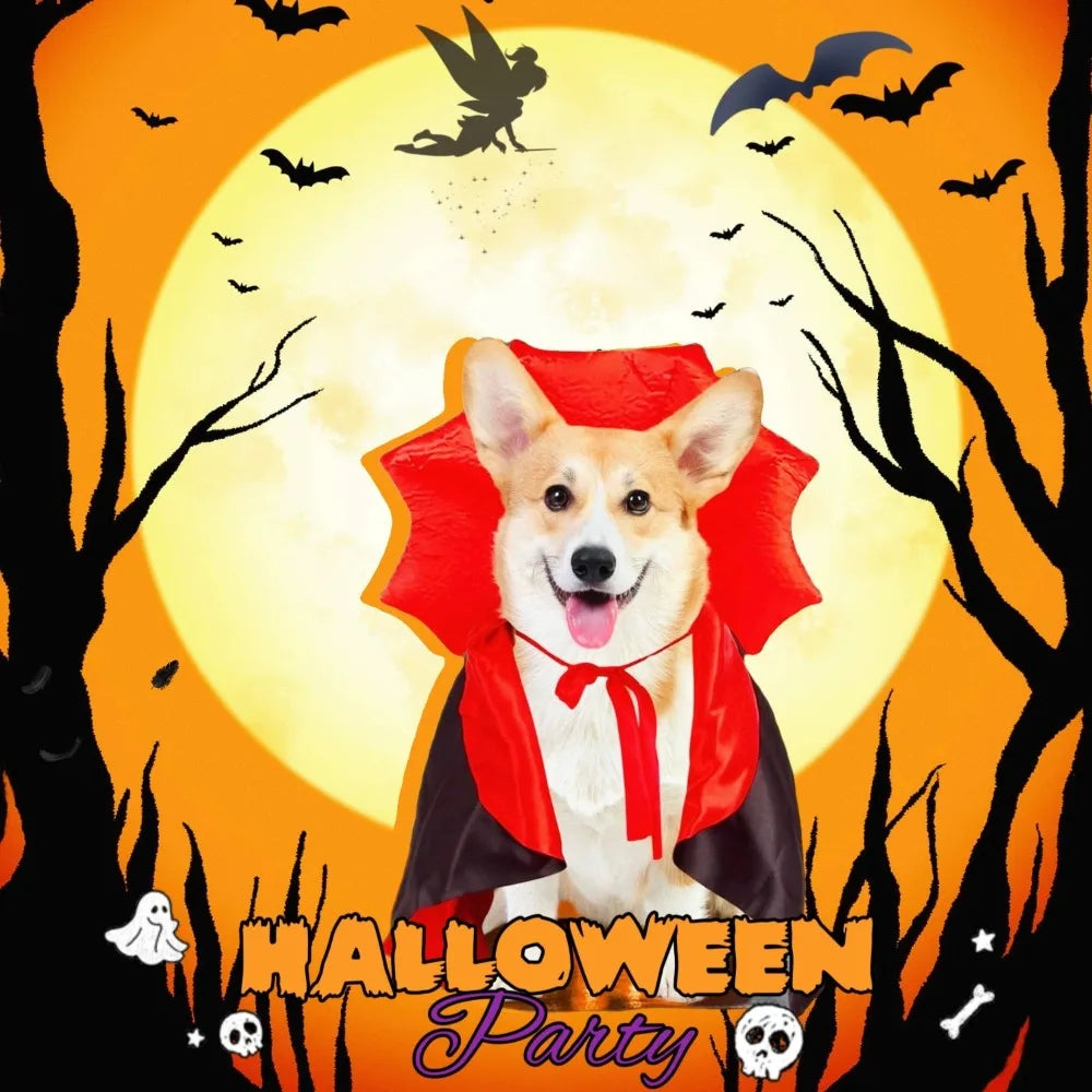 Fantasia de Halloween para Animais de Estimação, Capa de Vampiro em Poliéster, Fantasia de Transformação para Gato e Cão, Capa de Bruxa, Fantasia Ajustável para Festivais e Role-playing.