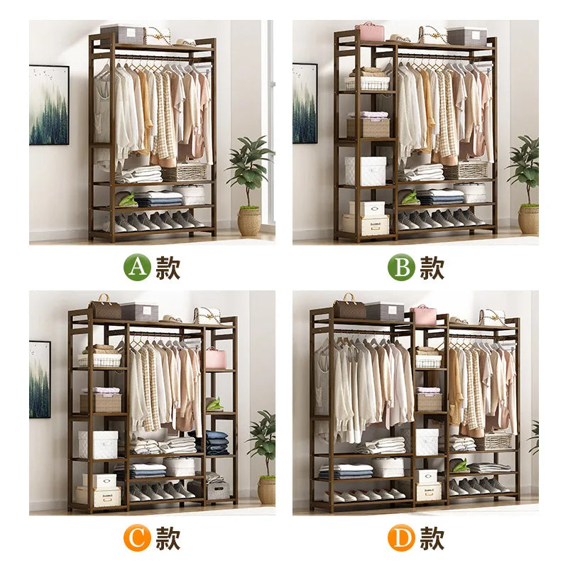 Assemble simple coat and hat rack simple modern solid wood bedroom floor hanger cabinet clothes bag storage household wardrobe