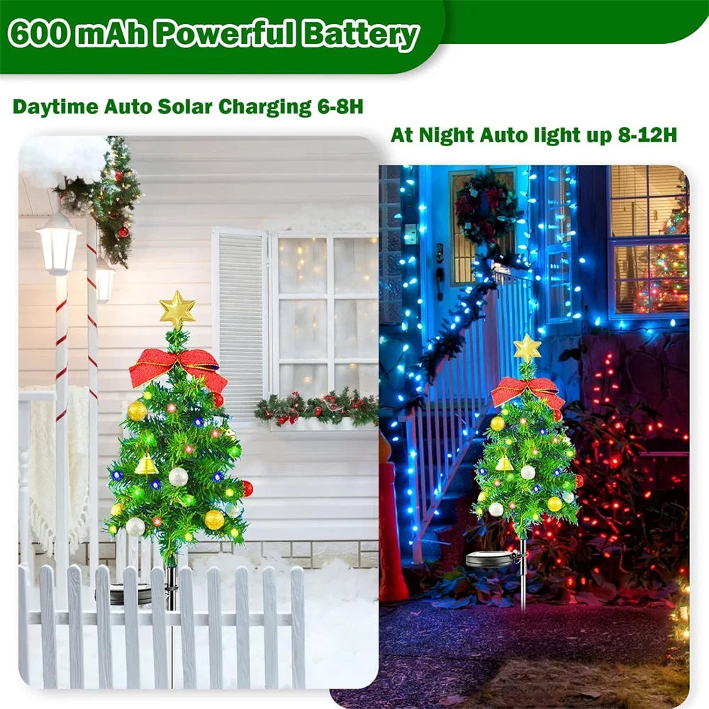 Árvore solar de natal luz decorações ao ar livre estaca de jardim iluminado quintal led estacas solares árvores para caminho gramado pátio ornamento