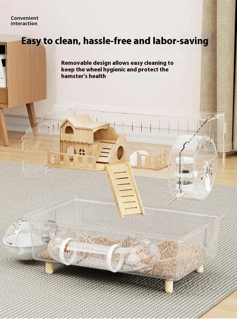 Gaiola para Hamster Espaçosa em Acrílico Transparente com Acessórios, Habitat para Roedores, Suprimentos para Pequenos Animais