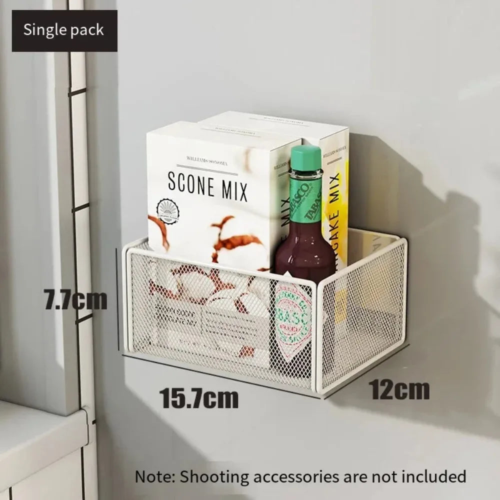 Prateleira Magnética de Metal para Refrigerador, Multifuncional, Sem Furos, Suporte Quadrado Durável para Armazenamento na Cozinha