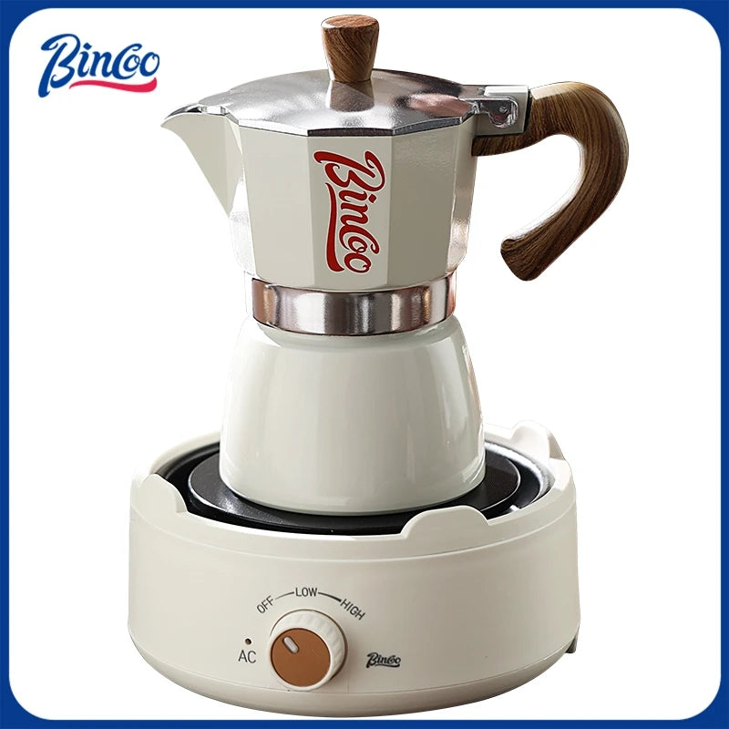 Bincoo Moka Pot e Fogão Elétrico Combo Máquina de Espresso Design Compacto para Pequenos Espaços para Ricas Preparação de Café em Estilo Italiano