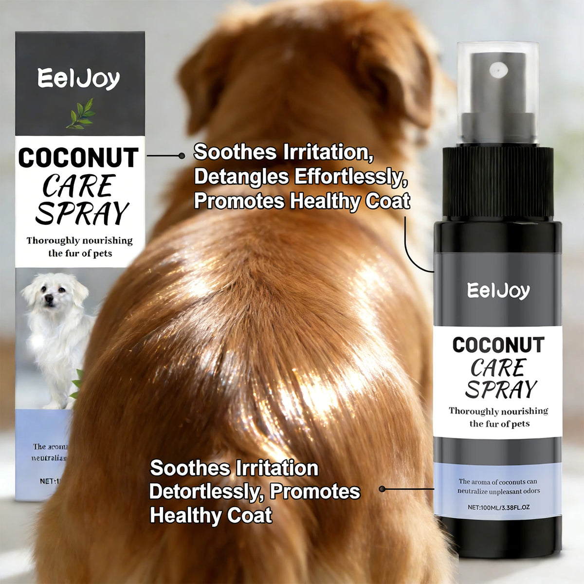 Spray de Cuidado para Animais de Estimação com Coco, Nutre o Pelo, Melhora a Textura do Pelo, Aumenta o Brilho, Elimina Odores, Fragrância Persistente, Spray de Higiene para Animais
