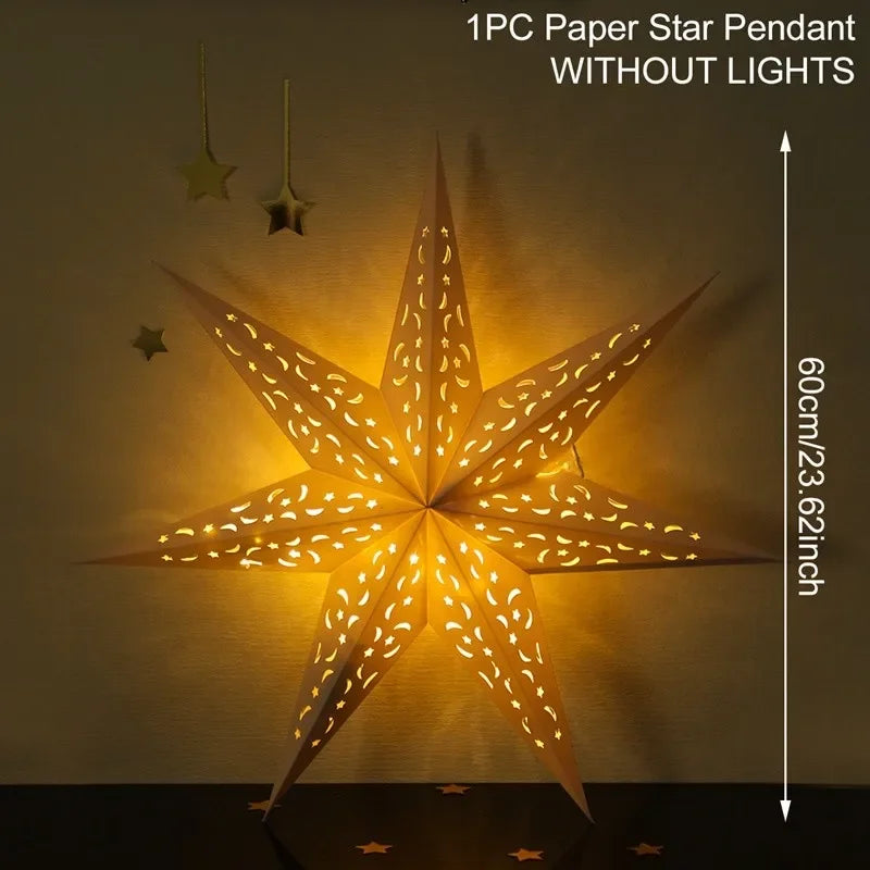 Estrela oca pendurado pingentes ramadan decoração 2024 para casa navidad natal noel presentes enfeites de natal ano novo 2024