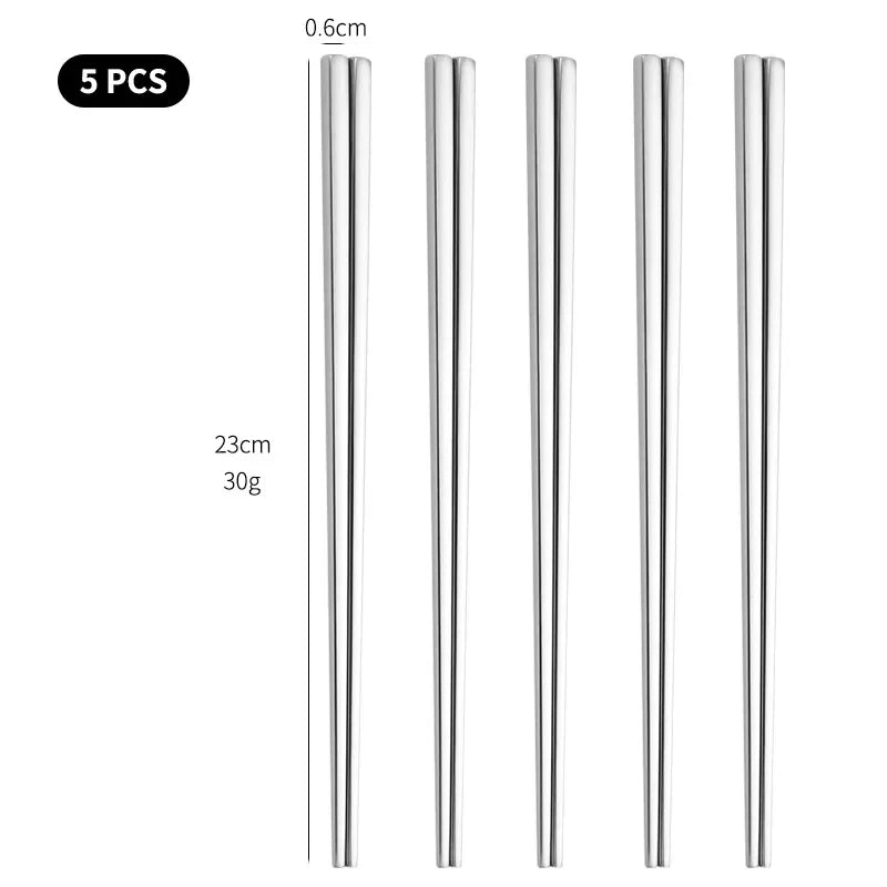 5 pares de pauzinhos de aço inoxidável reutilizáveis, pauzinhos portáteis de comida, pauzinhos de metal coreano, acessórios de cozinha, máquina de lavar louça segura